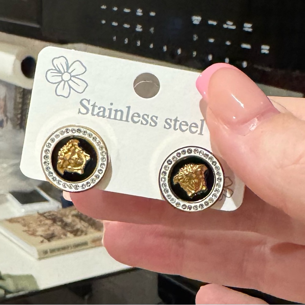 Stainless Steel Gold and Black post Earrings